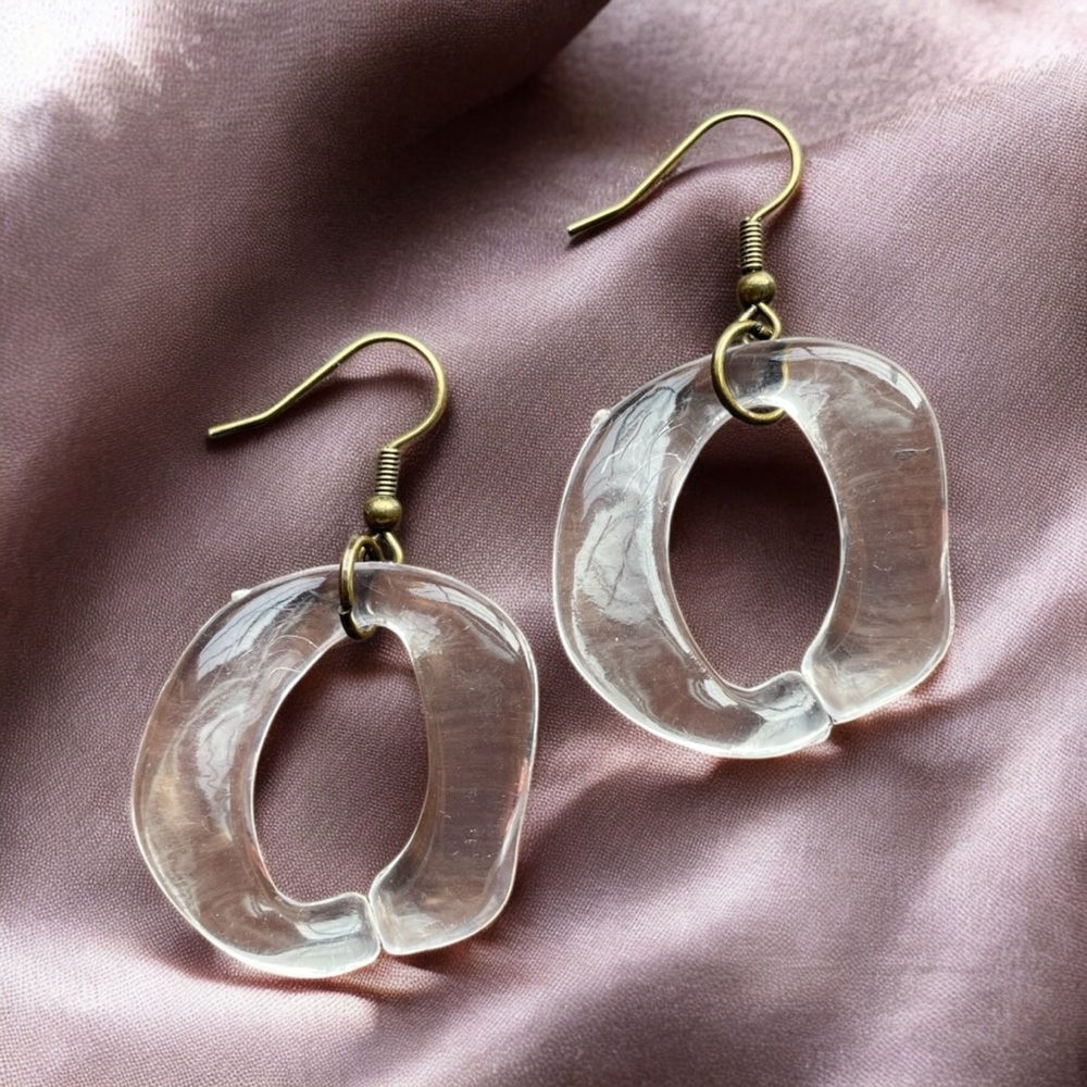 Elegant Clear Hoop Earrings With Bronze Details - Picture 2 of 4
